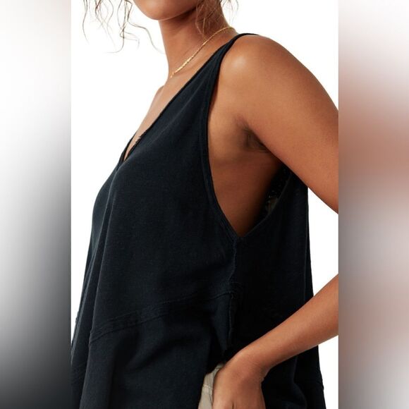 Free People NWT Rosie Drop Waist Tank Linen Cotton in Black - Picture 4 of 11